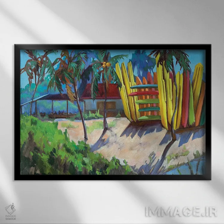 تابلو کایاکهای زرد اثر آنا بوگوشفسکایا - نمای قابدار مشکی