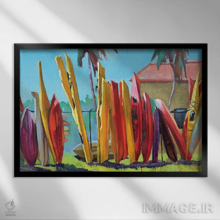 تابلو کایاکهای زرد اثر آنا بوگوشفسکایا - نمای قابدار مشکی