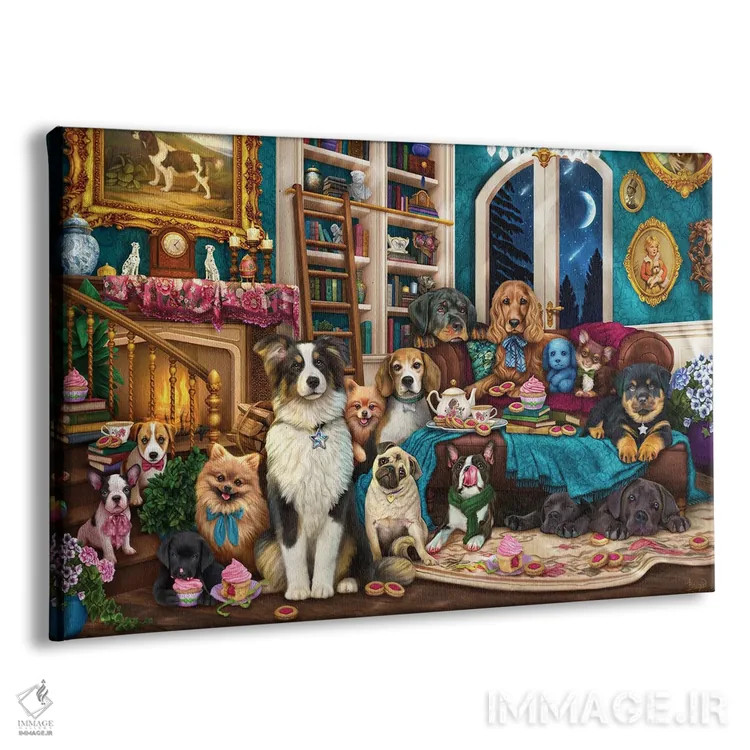 تابلو سگها در کتابخانه اثر بریگید اشوود - نمای پرسپکتیو محصول