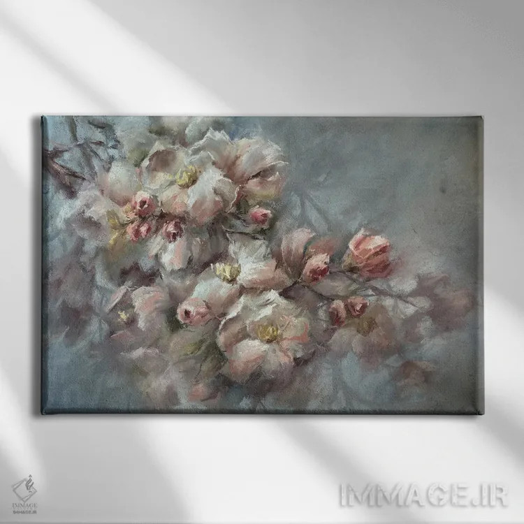 تابلو برنج سیب صورتی (احتمالاً منظور "شاخه سیب صورتی") اثر آنا بوگوشفسکایا - نمای روبهرو روی دیوار