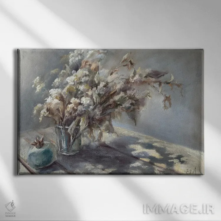 تابلو گلهای خشک با منظره انار اثر آنا بوگوشفسکایا - نمای روبهرو روی دیوار