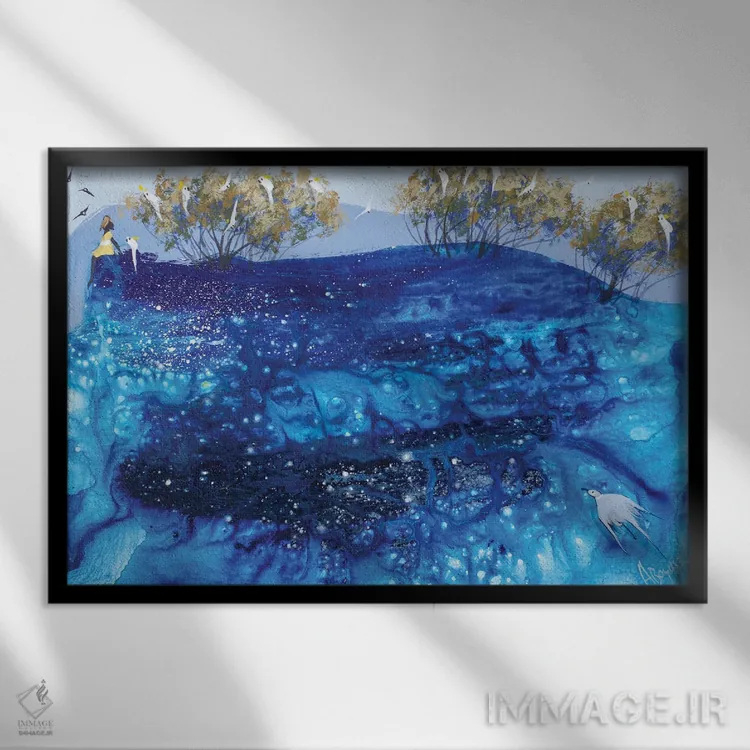 تابلو پرندهٔ آبی اثر آدام بوگوش - نمای قابدار مشکی