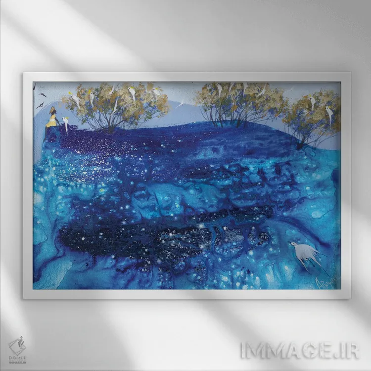 تابلو پرندهٔ آبی اثر آدام بوگوش - نمای قابدار سفید