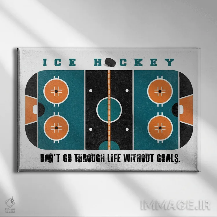 تابلو زمین هاکی روی یخ فیروزهای اثر بث بوردلون - نمای روبهرو روی دیوار