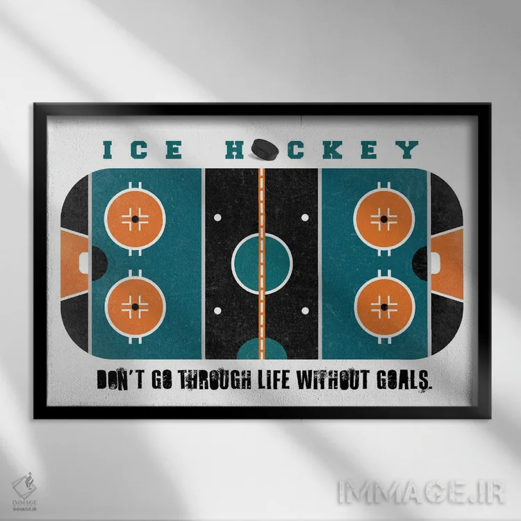 تابلو زمین هاکی روی یخ فیروزهای اثر بث بوردلون - نمای قابدار مشکی