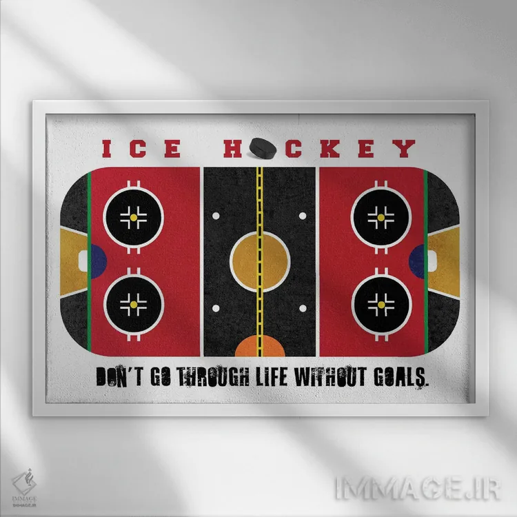 تابلو زمین هاکی روی یخ قرمز اثر بث بوردلون - نمای قابدار سفید