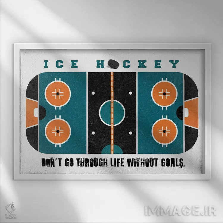 تابلو زمین هاکی روی یخ فیروزهای اثر بث بوردلون - نمای قابدار سفید