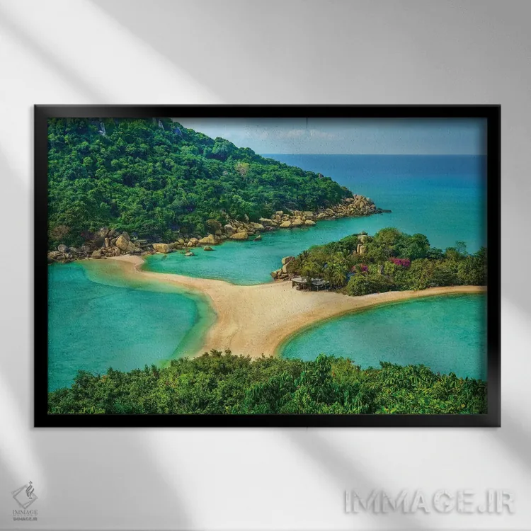 تابلو جزیرهٔ بهشتی کوه نانگ یوان در تایلند اثر بن هاین (هنرمند بلژیکی) - نمای قابدار مشکی