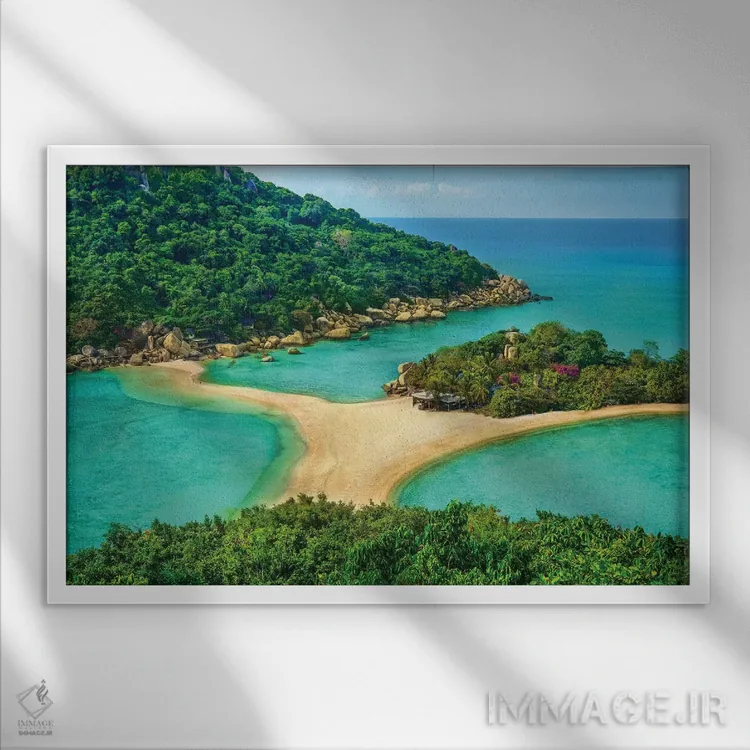 تابلو جزیرهٔ بهشتی کوه نانگ یوان در تایلند اثر بن هاین (هنرمند بلژیکی) - نمای قابدار سفید