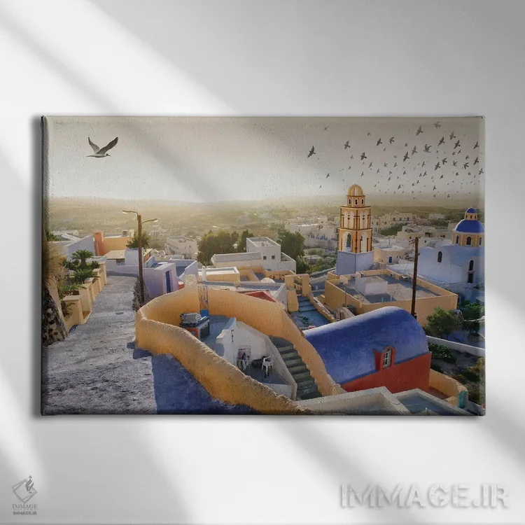 تابلو سانتورینی ۱ (یونان) اثر بن هاین (هنرمند بلژیکی) - نمای روبهرو روی دیوار