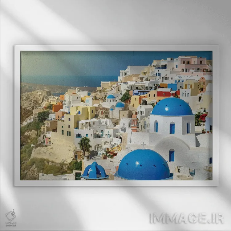 تابلو سانتورینی (یونان) اثر بن هاین (هنرمند بلژیکی) - نمای قابدار سفید