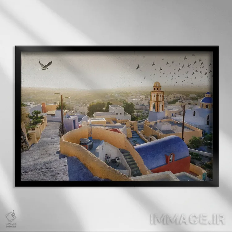 تابلو سانتورینی ۱ (یونان) اثر بن هاین (هنرمند بلژیکی) - نمای قابدار مشکی