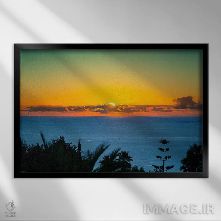 تابلو غروب تنریفه (جزیره اسپانیا) اثر بن هاین (هنرمند بلژیکی) - نمای قابدار مشکی