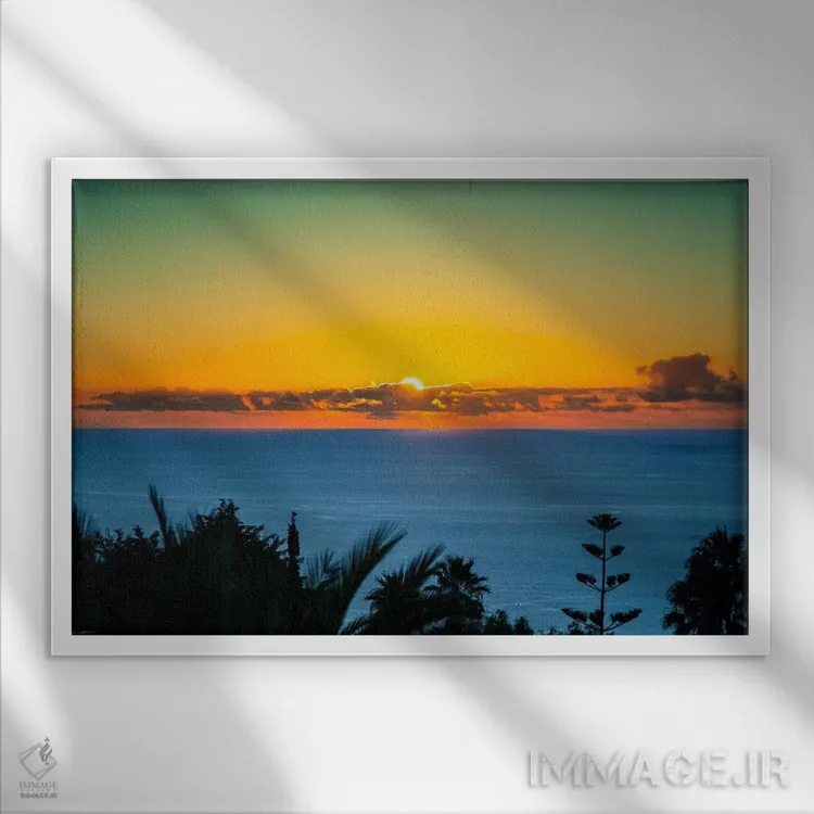 تابلو غروب تنریفه (جزیره اسپانیا) اثر بن هاین (هنرمند بلژیکی) - نمای قابدار سفید