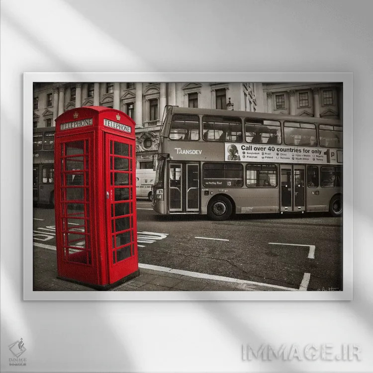 تابلو تلفن لندن اثر بن هاین (هنرمند بلژیکی) - نمای قابدار سفید