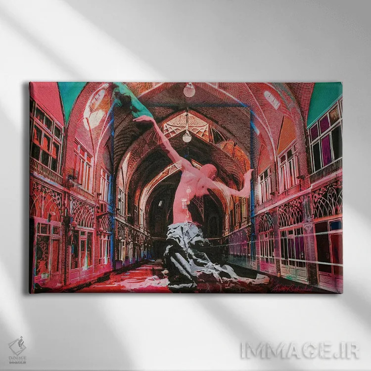 تابلو صبح جاده ابریشم اثر ابوال بهادری - نمای روبهرو روی دیوار