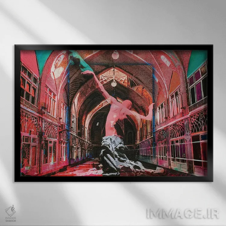 تابلو صبح جاده ابریشم اثر ابوال بهادری - نمای قابدار مشکی