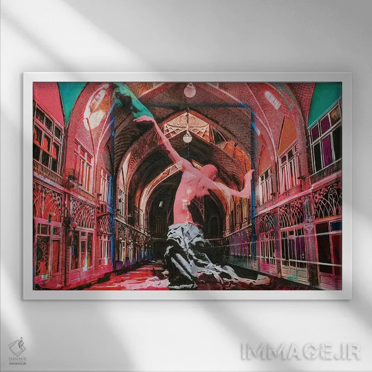 تابلو صبح جاده ابریشم اثر ابوال بهادری - نمای قابدار سفید