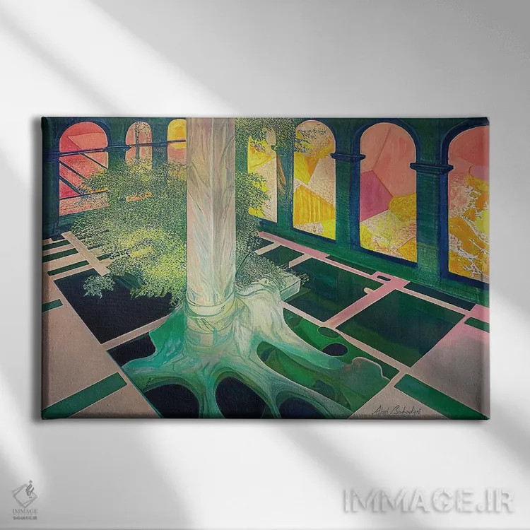 تابلو درخت کلیسایی اثر ابوال بهادری - نمای روبهرو روی دیوار