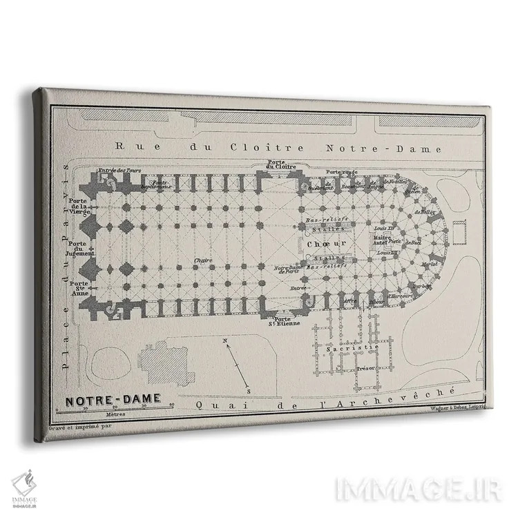 تابلو نقشه طبقه کلیسای نوتردام اثر بیبلیوتوگرافی - نمای پرسپکتیو محصول