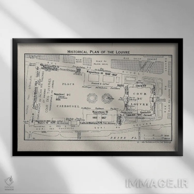 تابلو نقشه طبقه موزه لوور اثر بیبلیوتوگرافی - نمای قابدار مشکی