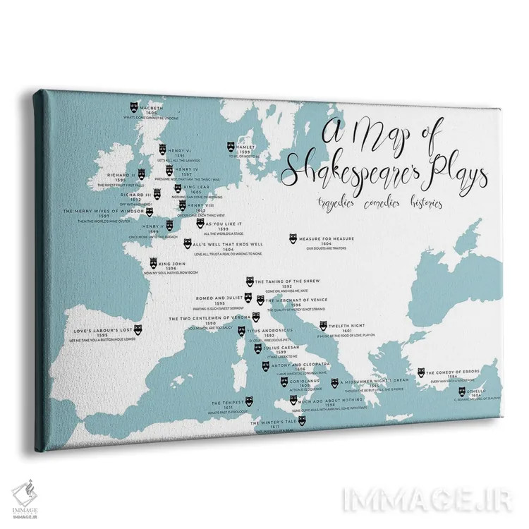 تابلو نقشه نمایشنامههای شکسپیر اثر بیبلیوتوگرافی - نمای پرسپکتیو محصول