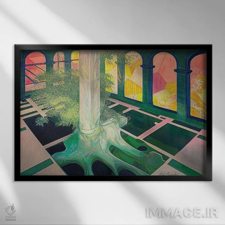 تابلو درخت کلیسایی اثر ابوال بهادری - نمای قابدار مشکی