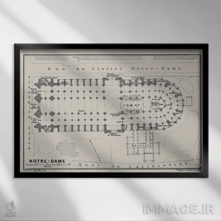 تابلو نقشه طبقه کلیسای نوتردام اثر بیبلیوتوگرافی - نمای قابدار مشکی