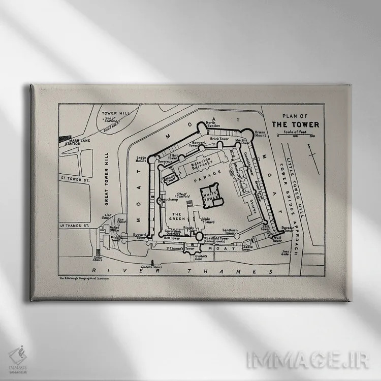 تابلو نقشه طبقه برج لندن اثر بیبلیوتوگرافی - نمای روبهرو روی دیوار