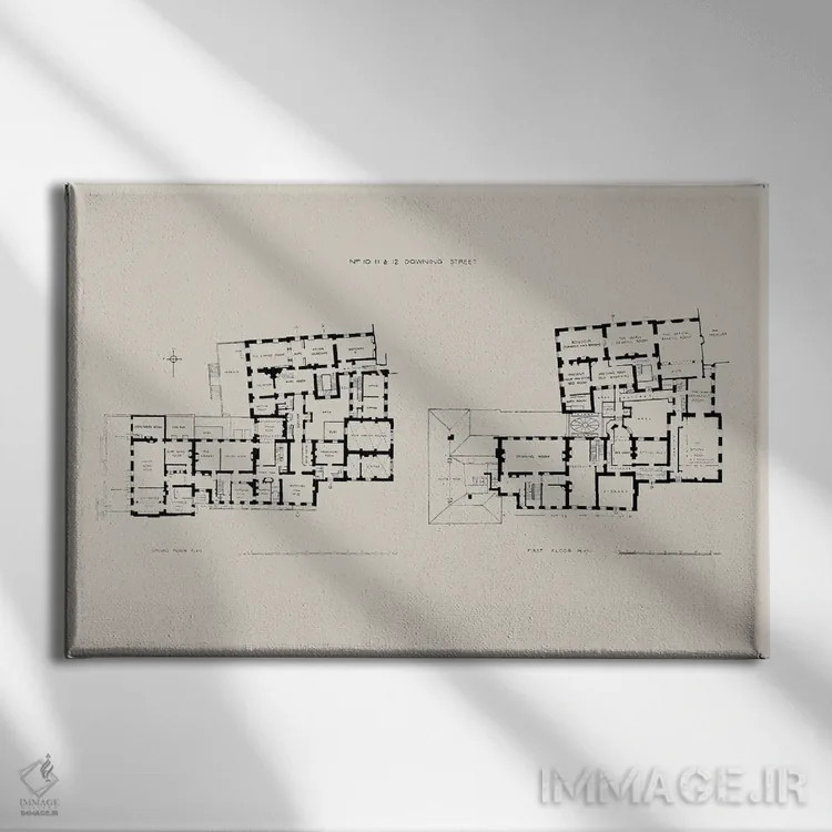 تابلو نقشه طبقه شماره ۱۰ داونینگ استریت اثر بیبلیوتوگرافی - نمای روبهرو روی دیوار