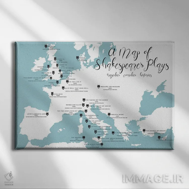 تابلو نقشه نمایشنامههای شکسپیر اثر بیبلیوتوگرافی - نمای روبهرو روی دیوار