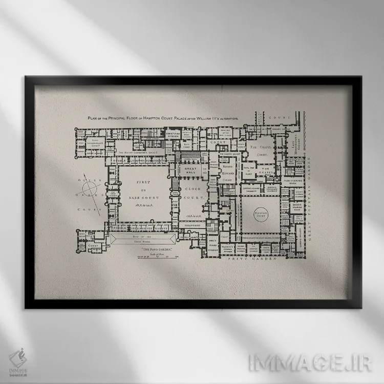 تابلو نقشه طبقه کاخ همپتون کورت اثر بیبلیوتوگرافی - نمای قابدار مشکی