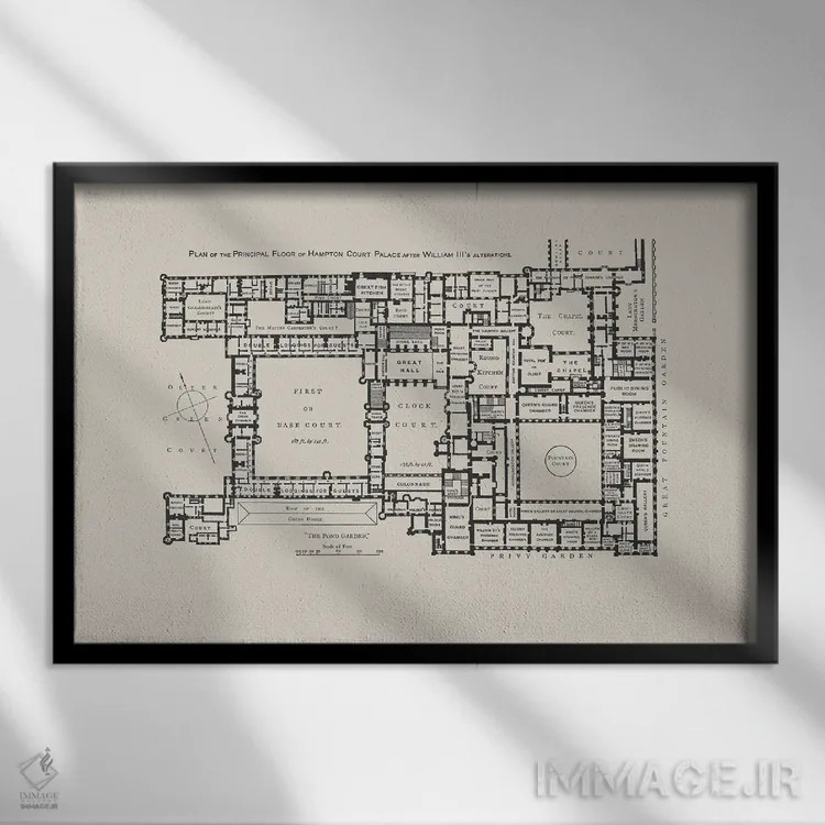 تابلو نقشه طبقه کاخ همپتون کورت اثر بیبلیوتوگرافی - نمای قابدار مشکی