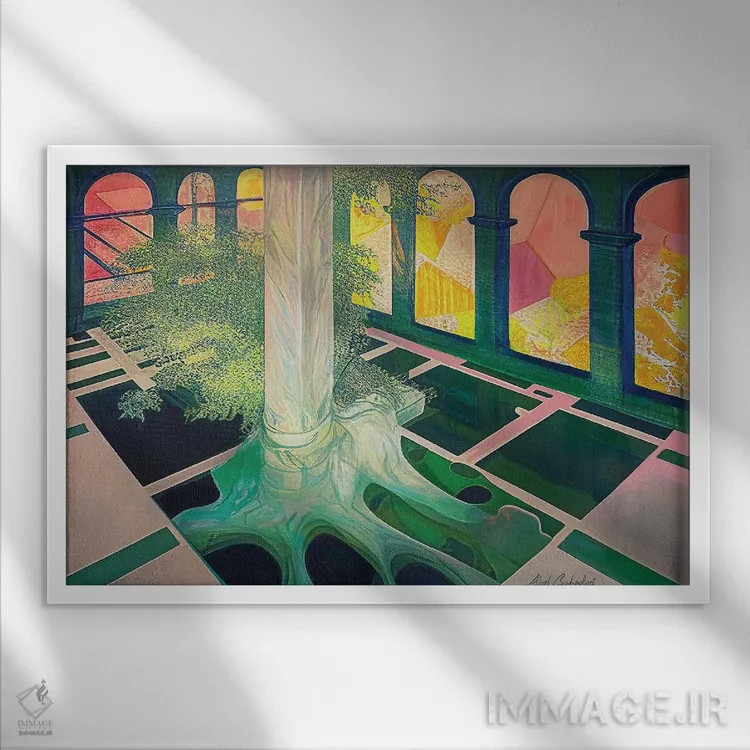 تابلو درخت کلیسایی اثر ابوال بهادری - نمای قابدار سفید