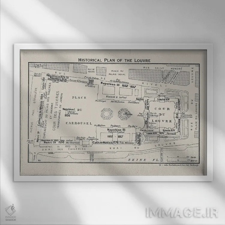 تابلو نقشه طبقه موزه لوور اثر بیبلیوتوگرافی - نمای قابدار سفید