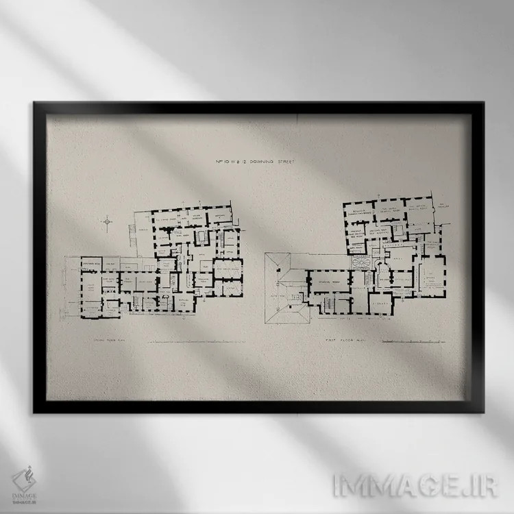 تابلو نقشه طبقه شماره ۱۰ داونینگ استریت اثر بیبلیوتوگرافی - نمای قابدار مشکی