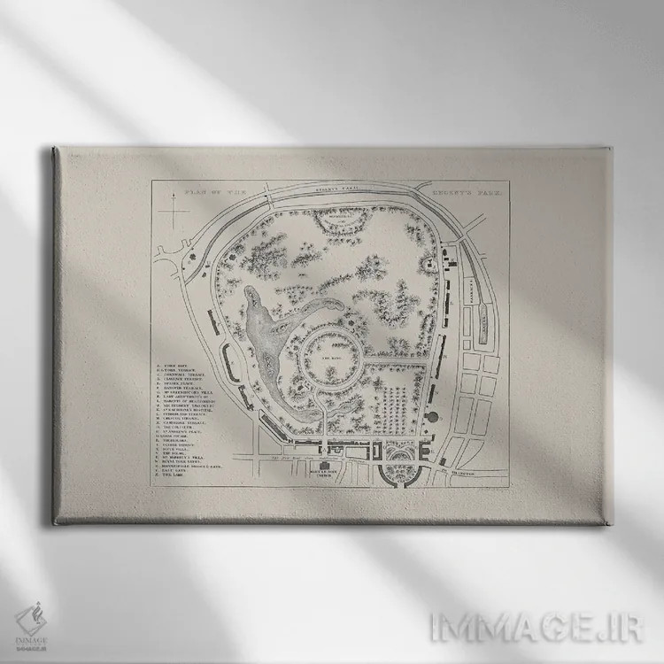 تابلو نقشهٔ پارک ریجنت اثر بیبلیوتوگرافی - نمای روبهرو روی دیوار