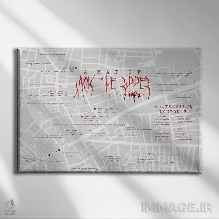 تابلو اینفوگرافیک جک قاتل لندن اثر بیبلیوتوگرافی - نمای روبهرو روی دیوار
