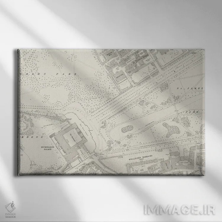 تابلو نقشهٔ کاخ باکینگهام لندن اثر بیبلیوتوگرافی - نمای روبهرو روی دیوار