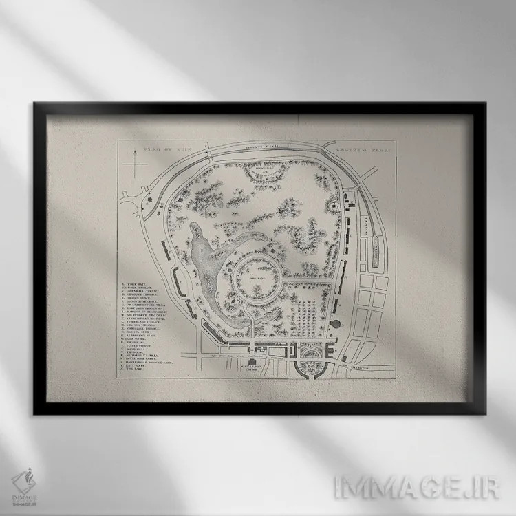 تابلو نقشهٔ پارک ریجنت اثر بیبلیوتوگرافی - نمای قابدار مشکی