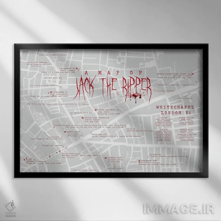 تابلو اینفوگرافیک جک قاتل لندن اثر بیبلیوتوگرافی - نمای قابدار مشکی