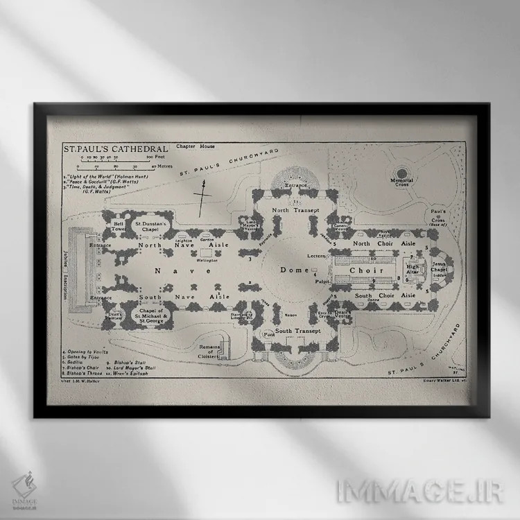 تابلو نقشهٔ طبقات کلیسای جامع سنت پل اثر بیبلیوتوگرافی - نمای قابدار مشکی