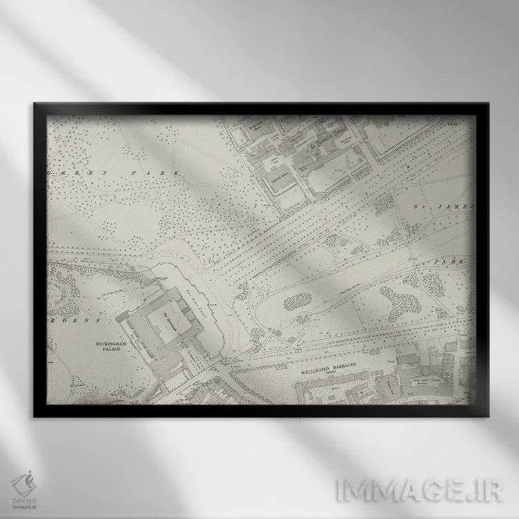 تابلو نقشهٔ کاخ باکینگهام لندن اثر بیبلیوتوگرافی - نمای قابدار مشکی