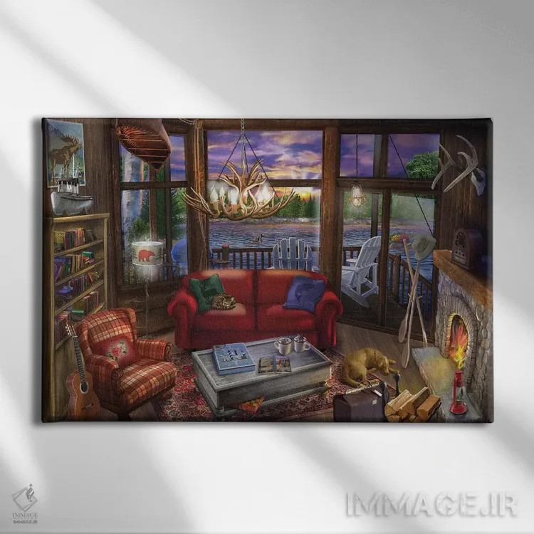 تابلو غروب در کلبه اثر تصویرسازی بیگلو - نمای روبهرو روی دیوار