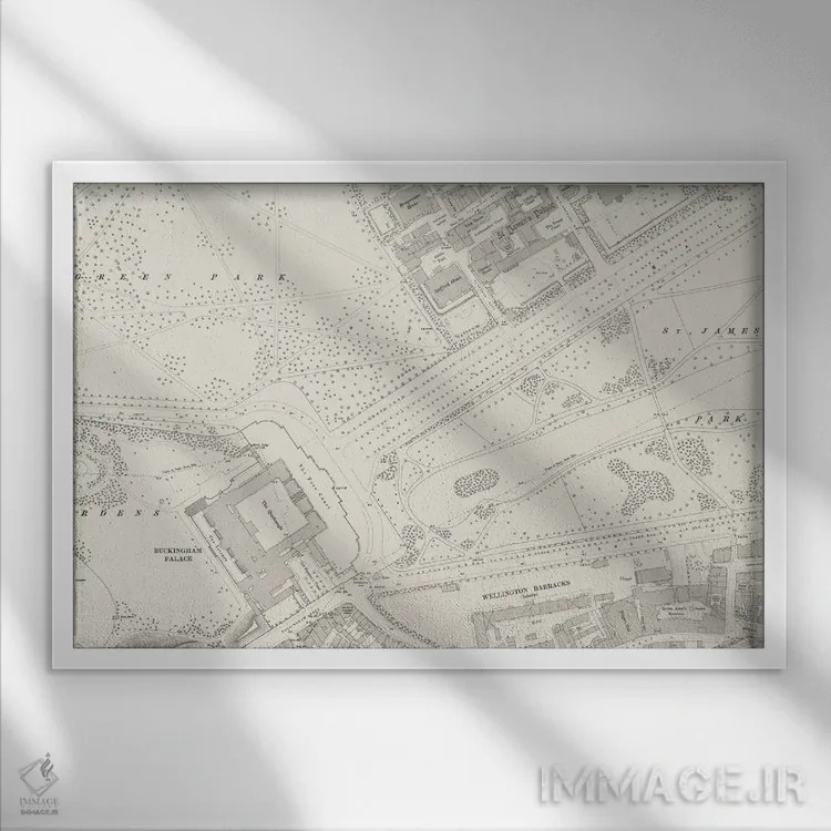 تابلو نقشهٔ کاخ باکینگهام لندن اثر بیبلیوتوگرافی - نمای قابدار سفید