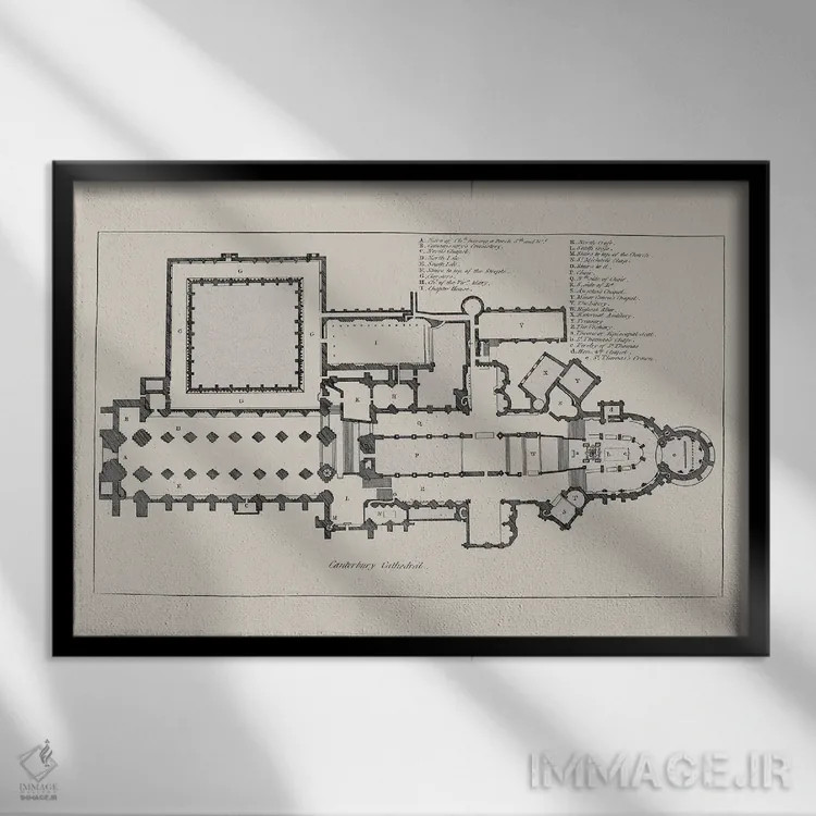 تابلو نقشهٔ طبقات کلیسای جامع کانتربری اثر بیبلیوتوگرافی - نمای قابدار مشکی