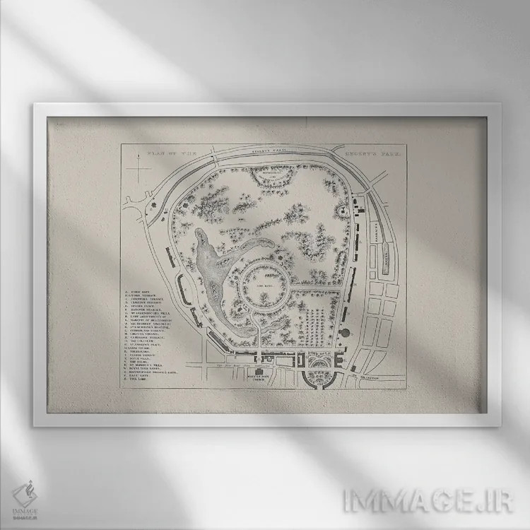 تابلو نقشهٔ پارک ریجنت اثر بیبلیوتوگرافی - نمای قابدار سفید