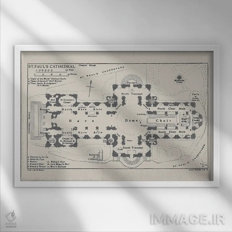 تابلو نقشهٔ طبقات کلیسای جامع سنت پل اثر بیبلیوتوگرافی - نمای قابدار سفید