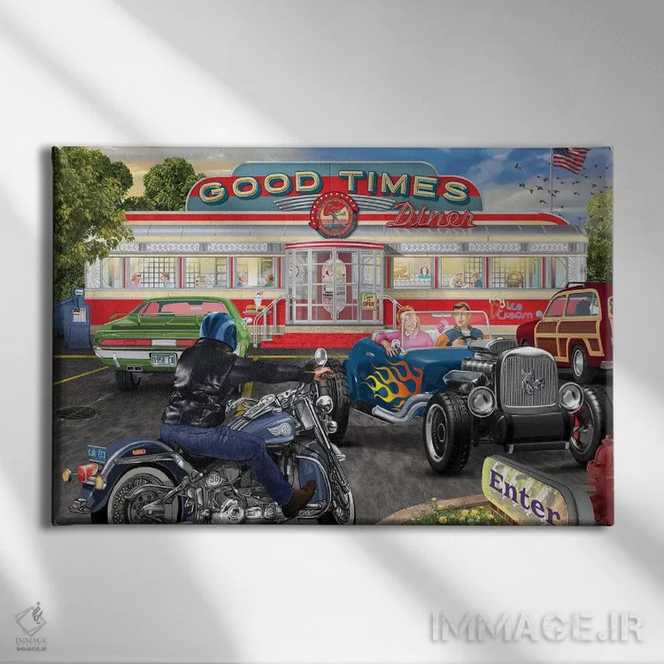 تابلو رستوران خاطرات خوش اثر تصویرسازی بیگلو - نمای روبهرو روی دیوار