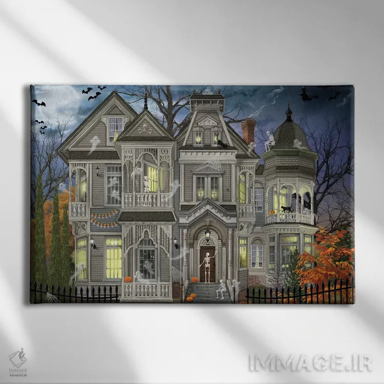 تابلو خانهٔ هالووین اثر تصویرسازی بیگلو - نمای روبهرو روی دیوار